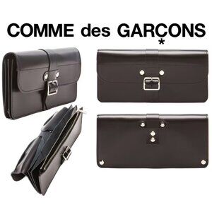 (NWOT) Comme Des Garçons Leather Long 3 Pocket Buckled Wallet (Black/Silver)